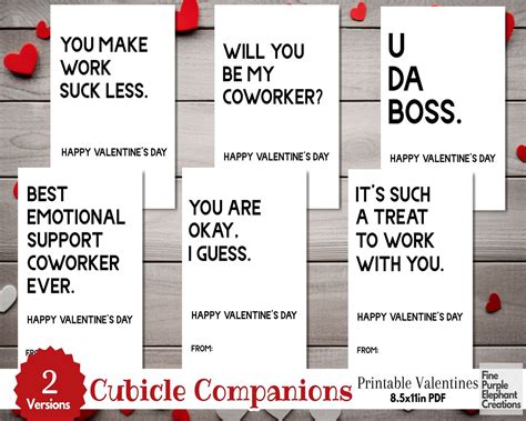 Printable Coworker Valentine Digital Paper Cards Funny Office Workplace ...