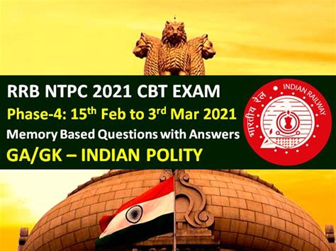 RRB NTPC 2021 Exam Memory Based Indian Polity Questions With Answers