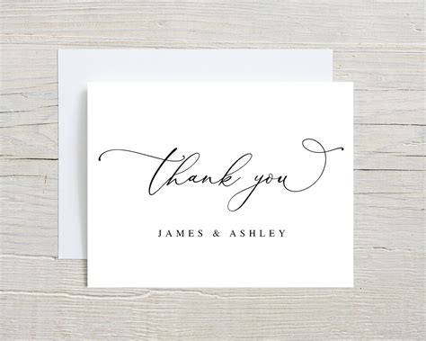 Thank You Card, Black and White, Calligraphy Thank Yous, Personalized Note Cards, Couples Shower ...