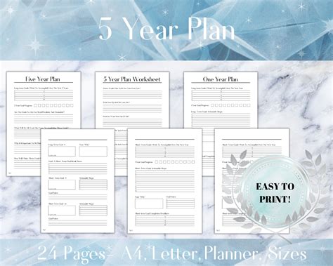 5 Year Plan Printable 5 Year Goal Planner Worksheet Yearly Goal Tracker ...