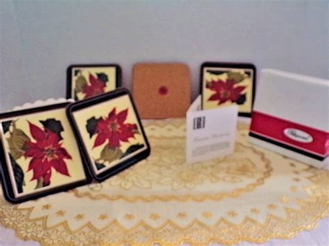 Vintage Acrylic Poinsettia Coasters X Cork Back Christmas