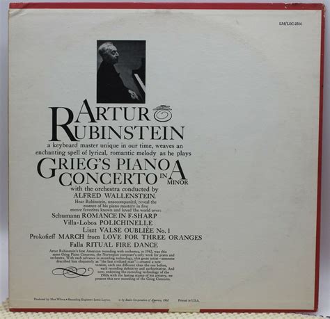 Artur Rubinstein Grieg Piano Concerto In A Minor And Favorite Encores