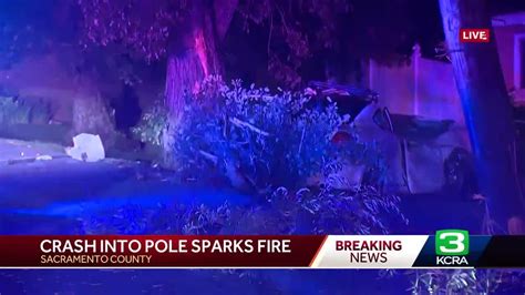 Vehicle Crash Into Pole Sparks Grass Fire In Sacramento County YouTube