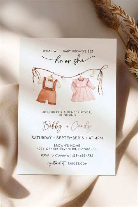 Editable Gender Reveal Invitation Template Boho Gender Reveal