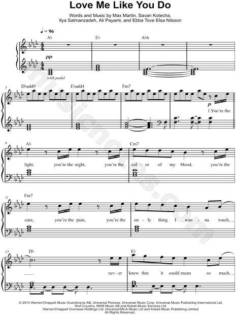 Ellie Goulding Love Me Like You Do Sheet Music Easy Piano In Ab