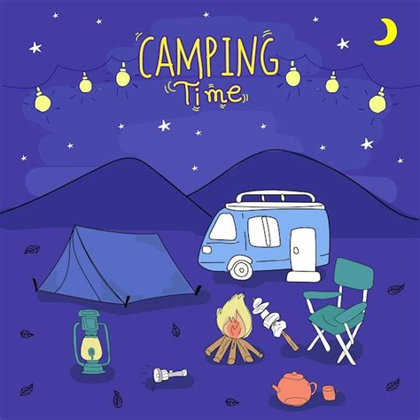 Premium Vector Hand Drawn Camping Doodle Style Vector Illustration