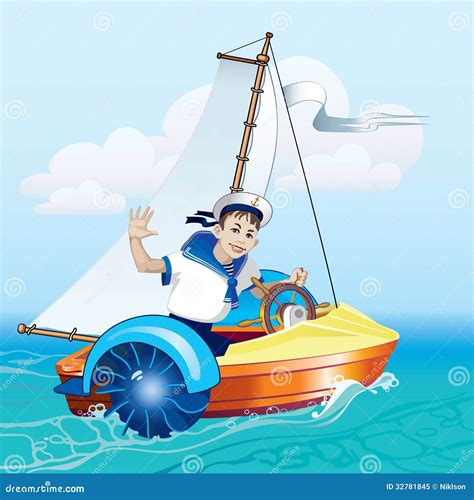 O Menino No Barco Sob A Vela Ilustra O Do Vetor Ilustra O De Pouco