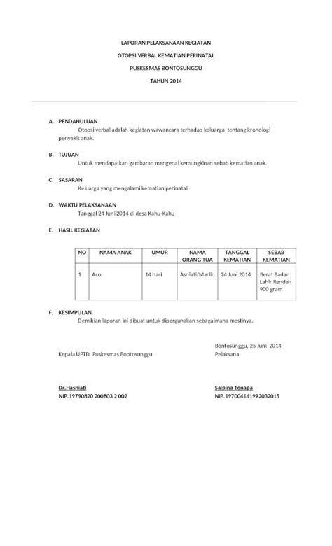 Docx Laporan Pelaksanaan Kegiatan Otopsi Verbal Dokumen Tips