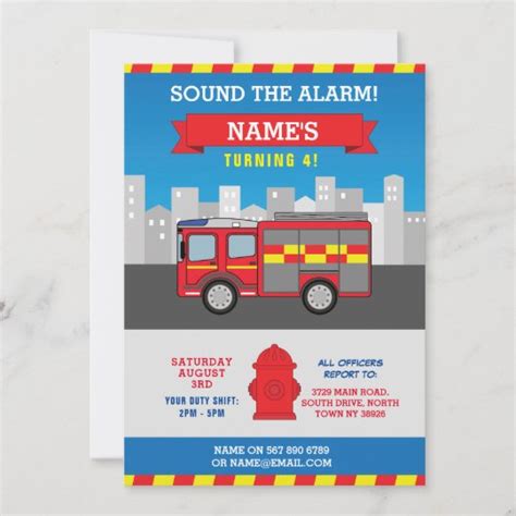 Fire Engine Birthday Party Department Invite Zazzle