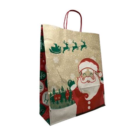 Sacola temática NATAL Papel Kraft 32x40x12 Alça Vermelha Compre