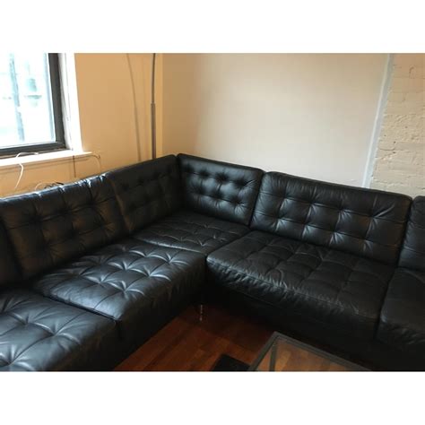 Ikea Landskrona Black Faux Leather Sectional Sofa - AptDeco