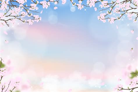 Spring Cherry Blossom On Blue And Pink Pastel Sky Background Vector