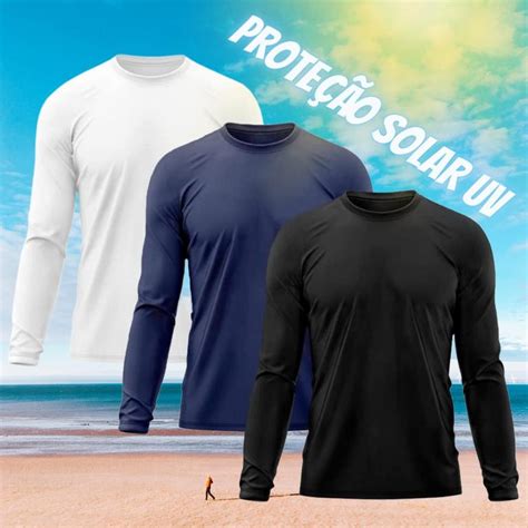 Kit 3 Camisetas Masculina Manga Longa Térmica Proteção Solar UV Dry Fit