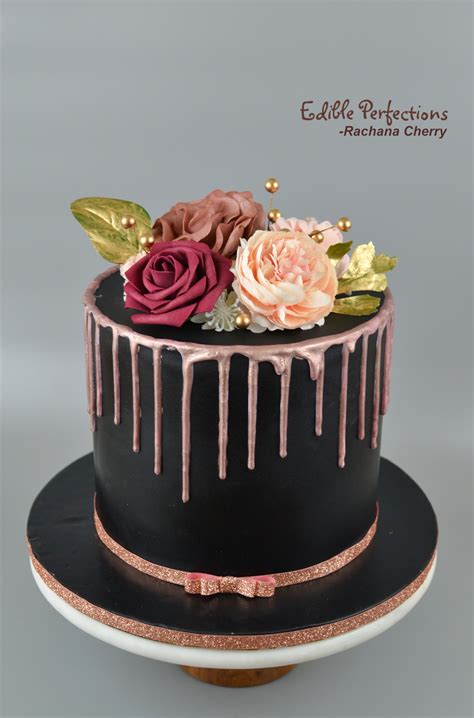 Black Rose Gold flower cake - Edible Perfections