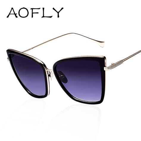 Aofly New Fashion Women Sunglasses Cat Mirror Glasses Metal Cat Eye Sunglasses Women Brand