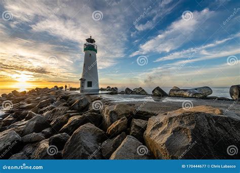 Santa Cruz`s Breakwater Lighthouse at Sunrise Stock Image - Image of ...