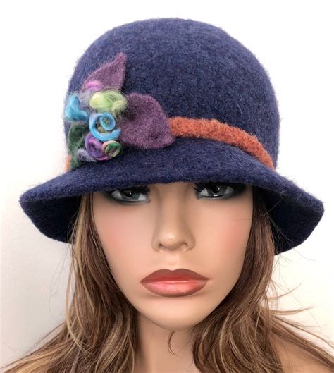 Blue Cloche Hat Felted Wool Hat Handmade Felted Hat Womens Etsy