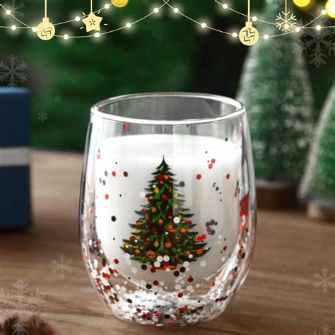 Kaishane 1 Pieces Christmas Tree Glasses Christmas Stemless Wine Glass Christmas