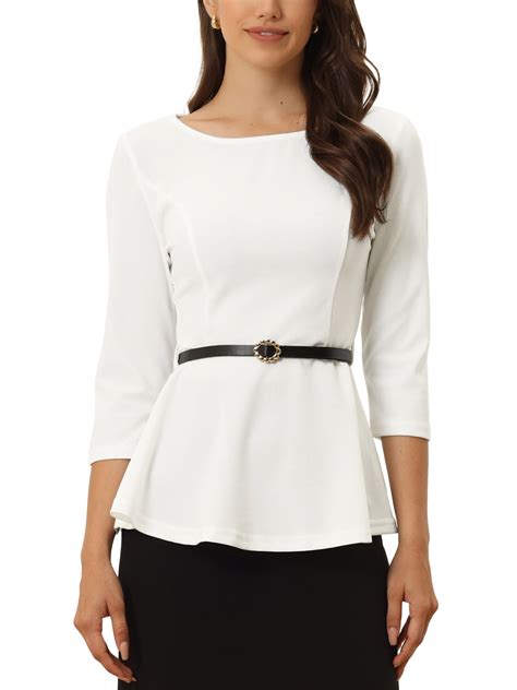 Allegra K Womens Round Neck 34 Sleeve Elegant Work Peplum Top With