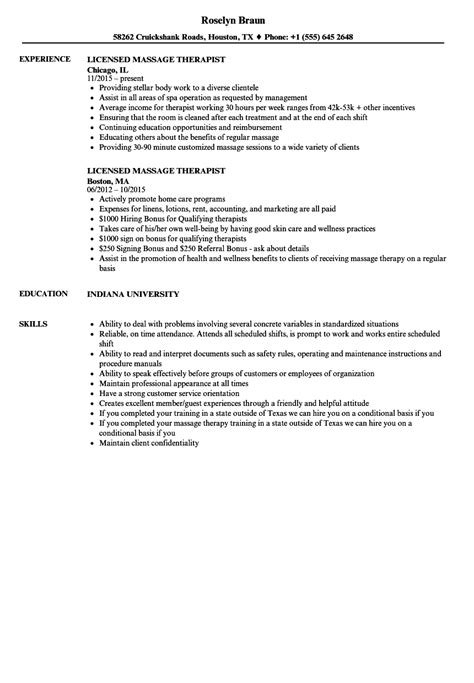 Licensed Massage Therapist Resume Samples Velvet Jobs