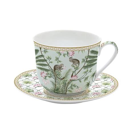 Taza Desayuno Jumbo Con Plato Porcelana Regalo Selva Easy Life PTM