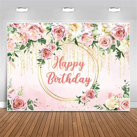 Amazon Sensfun Pink Floral Birthday Backdrop For Women Glitters