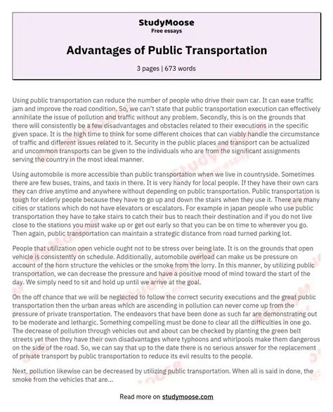 Advantages Of Public Transportation Free Essay Example