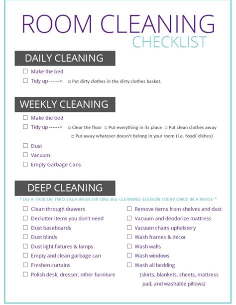 A Cleaning Checklist With The Words Room Cleaning Checklist