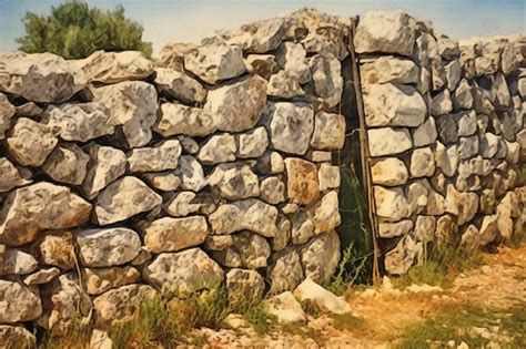 Uma parede de pedra uma porta no meio que é feita de pedra Foto