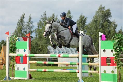 Young Girl Jumping Obstacle with Dapple Grey Horse Stock Photo - Image of grey, concours: 206688006