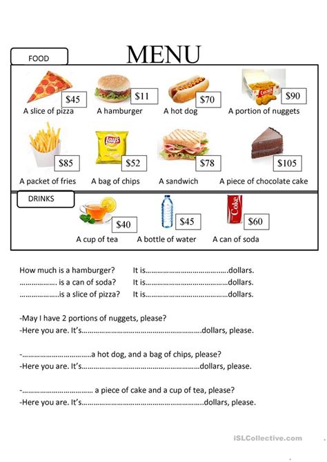 Ordering Food English Esl Worksheets