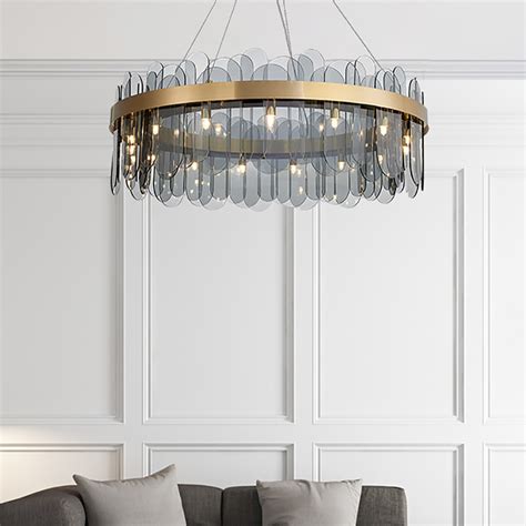 Modern Round Light Tiered Smokey Gray Glass Chandelier Homary