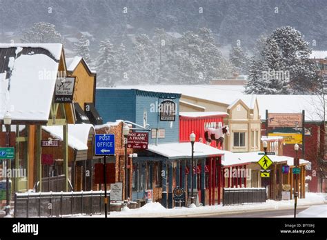 Historic Downtown Woodland Park Colorado During A Colorado Blizzard