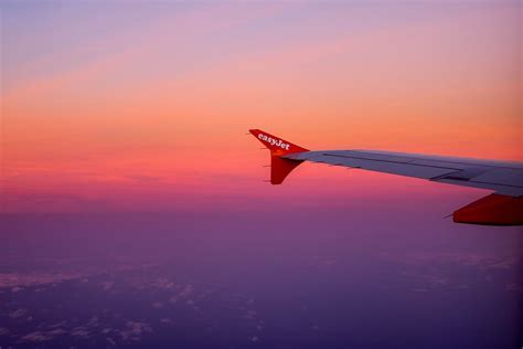 Plane Sunset Sky Airplane Air Vehicle Aircraft Wing Mode Of