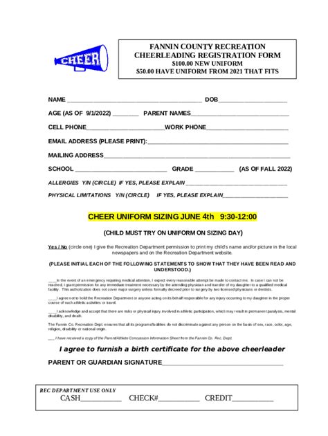 Cheerleading Registration Doc Template Pdffiller