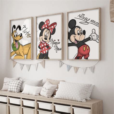 Mickey Mouse And Friends Art Print Set Of 3 Print In Color Sketched