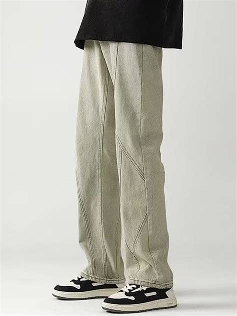 Emmiol Free Shipping Men S Washed Irregular Splice Straight Leg