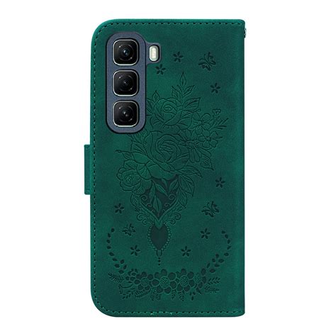 For Infinix Hot G Butterfly Rose Embossed Leather Phone Case Green Alexnld