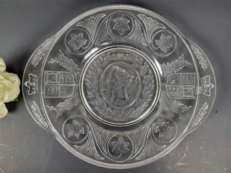 1887 Queen Victoria Golden Jubilee Commemorative Pressed Glass Platter The Nova Scotia Glass