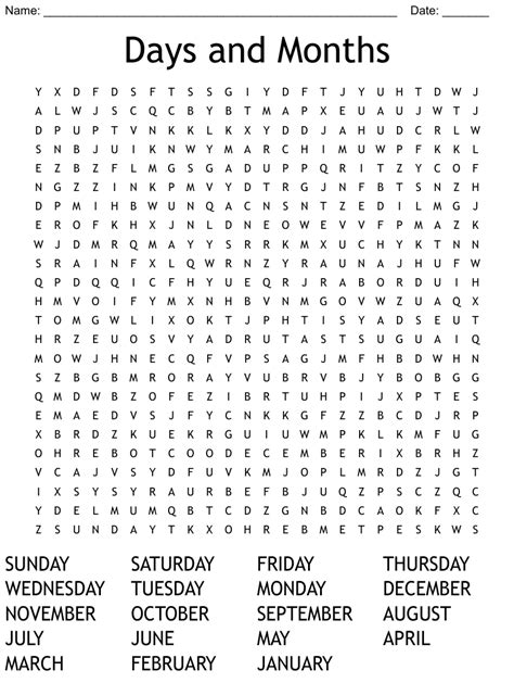 Days And Months Word Search Wordmint