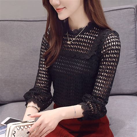 Lace Shirts 2020 New Ruffle Nine Quarter Sleeve Women Tops Lace O Neck