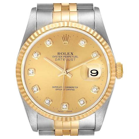 Rolex Datejust Steel Yellow Gold White Diamond Dial Mens Watch 16233