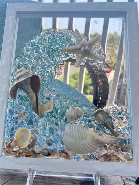 Sea Glass Resin Art Suncatcher Beach Ocean Waves Coastal Etsy