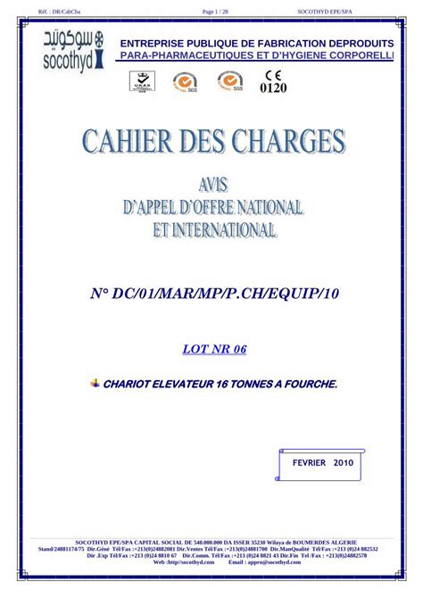 PDF CAHIER DES CHARGES Chariot Elevateur 2010 Cahier Des Charges