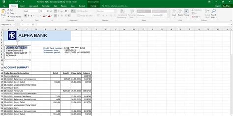 Romania Alpha Bank Statement Easy To Fill Template In Excel And Pdf Format