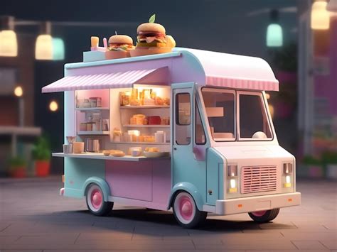 Premium Ai Image Tiny Cute Isometric D Render Food Truck