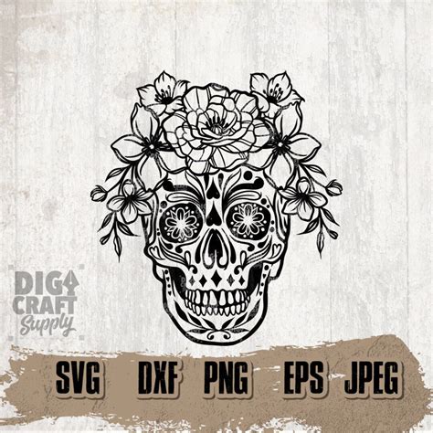 Floral Sugar Skull Digital Downloads Sugar Skull Svg Floral Skull Svg Skull Svg Floral Sugar