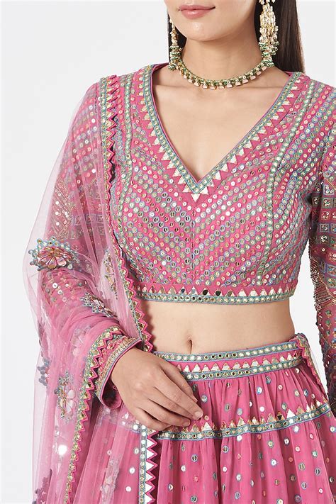 Pink Georgette Tiered Lehenga Set Design By Vvani By Vani Vats At