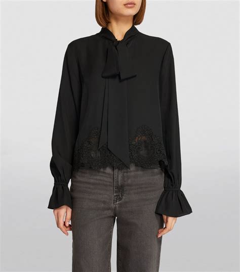 Womens Me Em Black Silk Lace Pussybow Blouse Harrods Uk