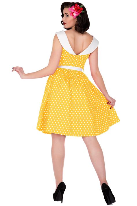 Cindy Polka Dot Vintage Dress In Yellow Dolly And Dotty